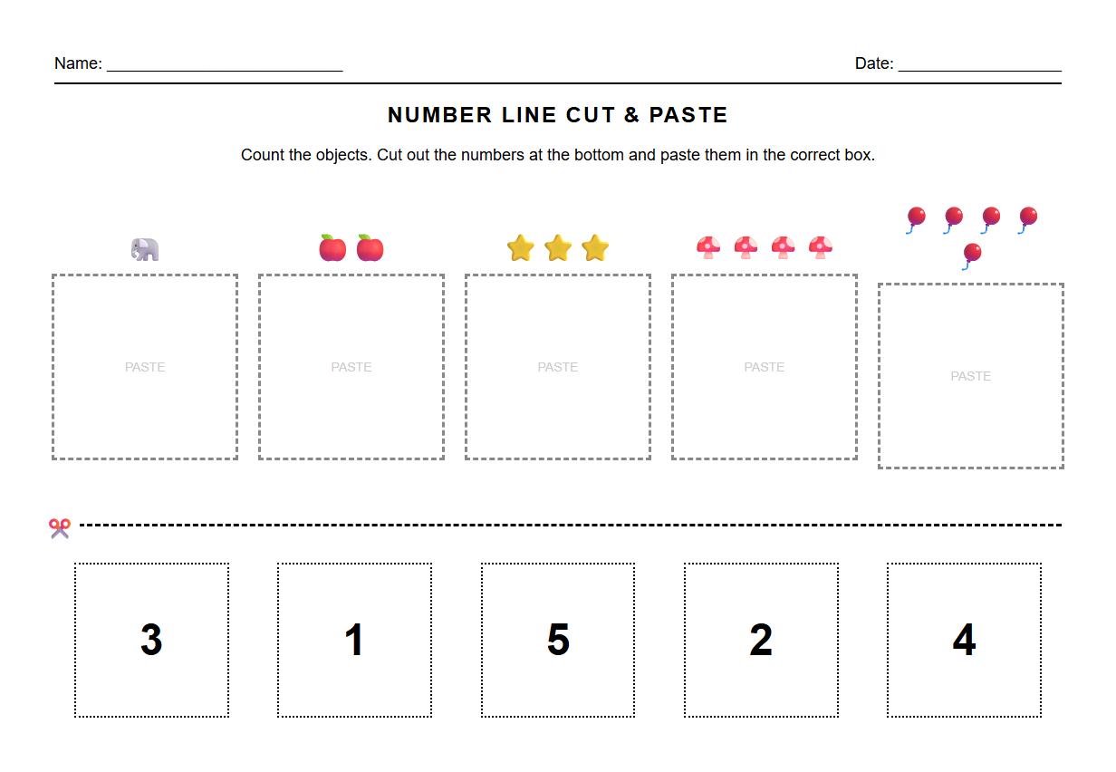 Number Line Puzzle Cut and Paste Exercise