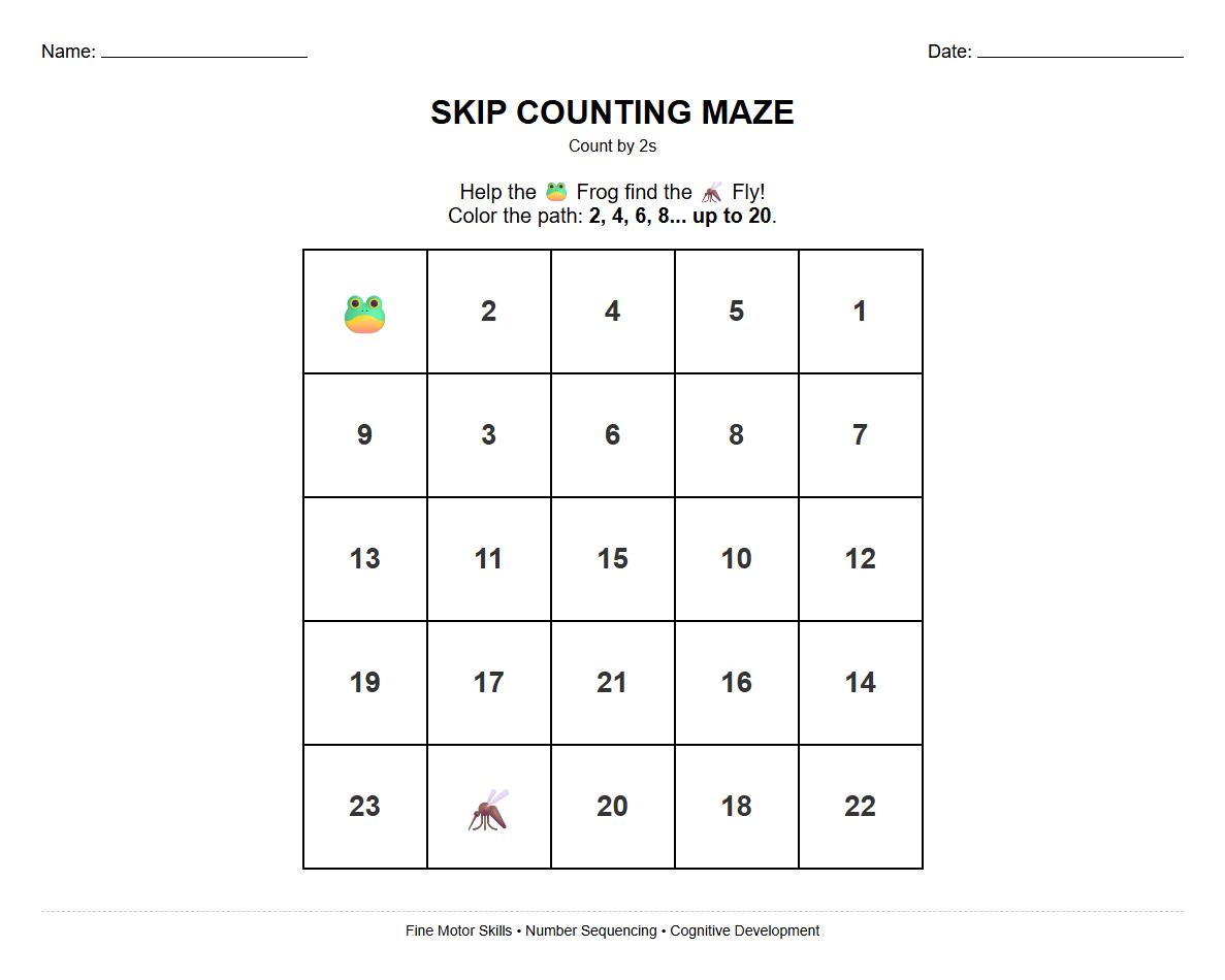 Number Sequencing Maze with skip counting by 2s