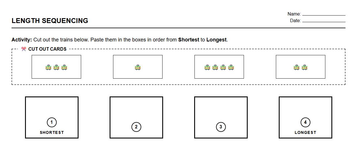 Object Length Sequencing Activity Using Picture Cards