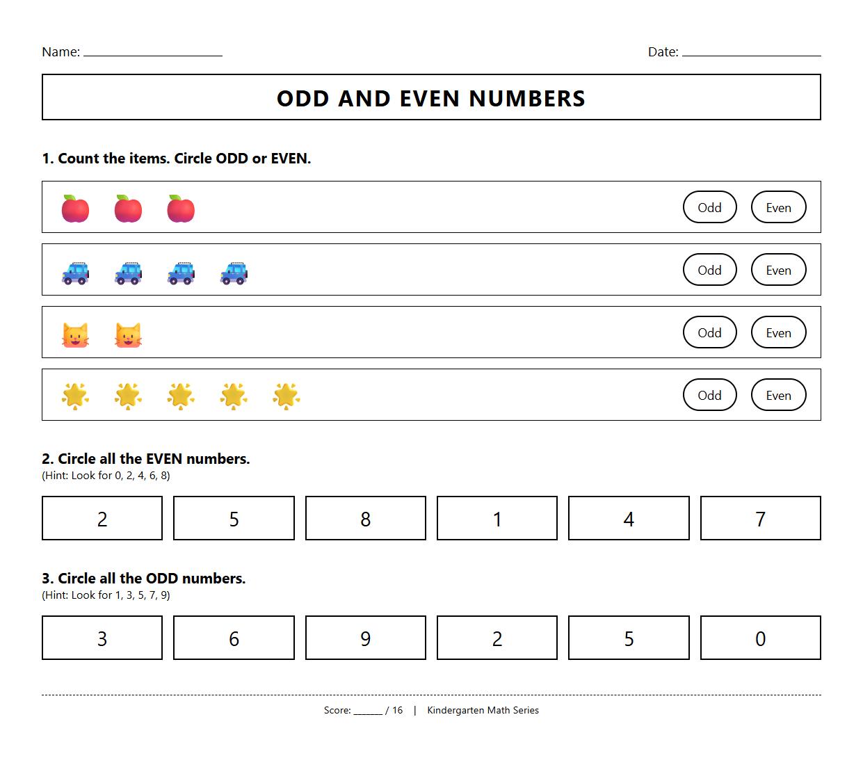 Odd and Even Number Identification task for Number Sense