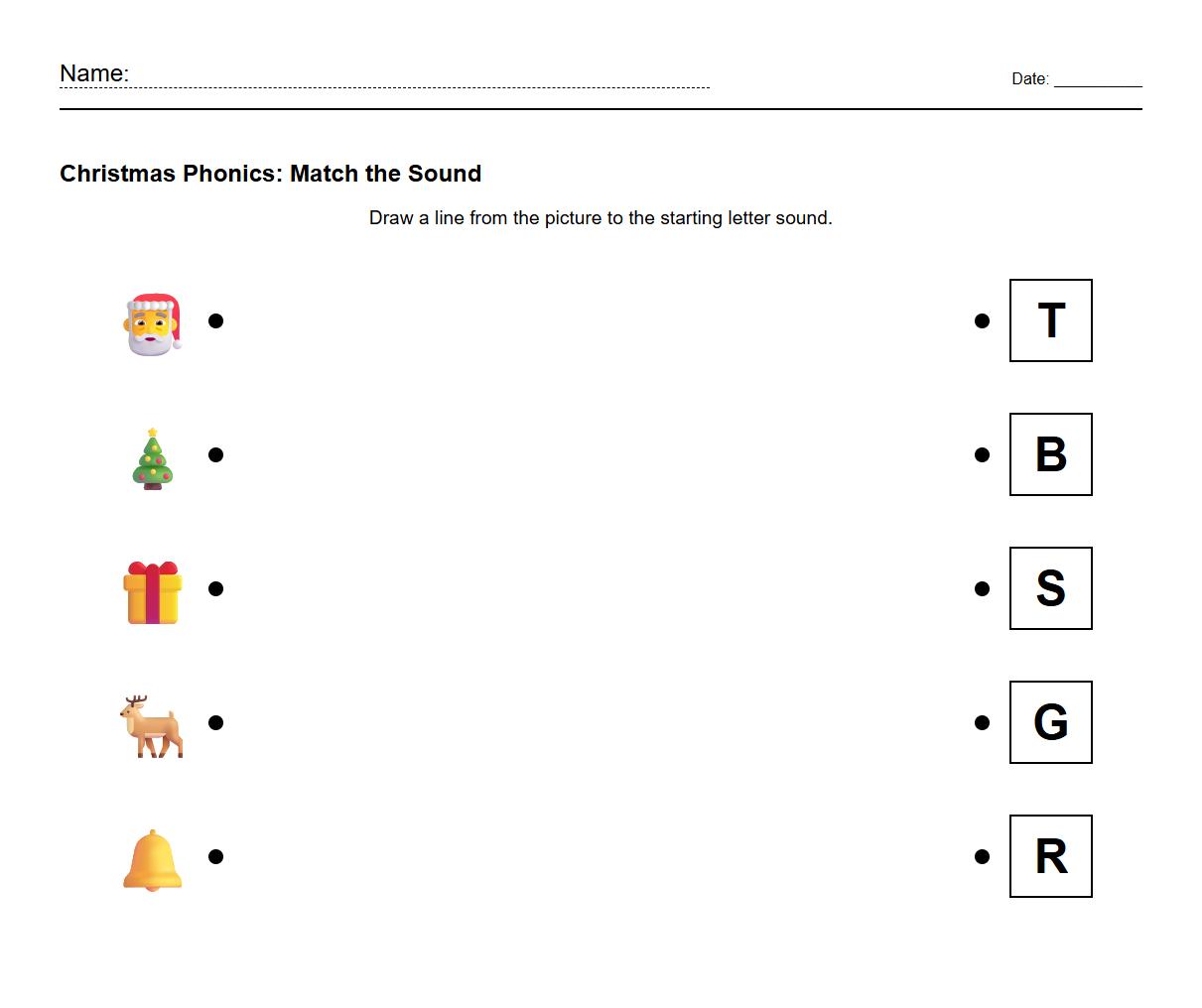Phonics matching for Christmas vocabulary