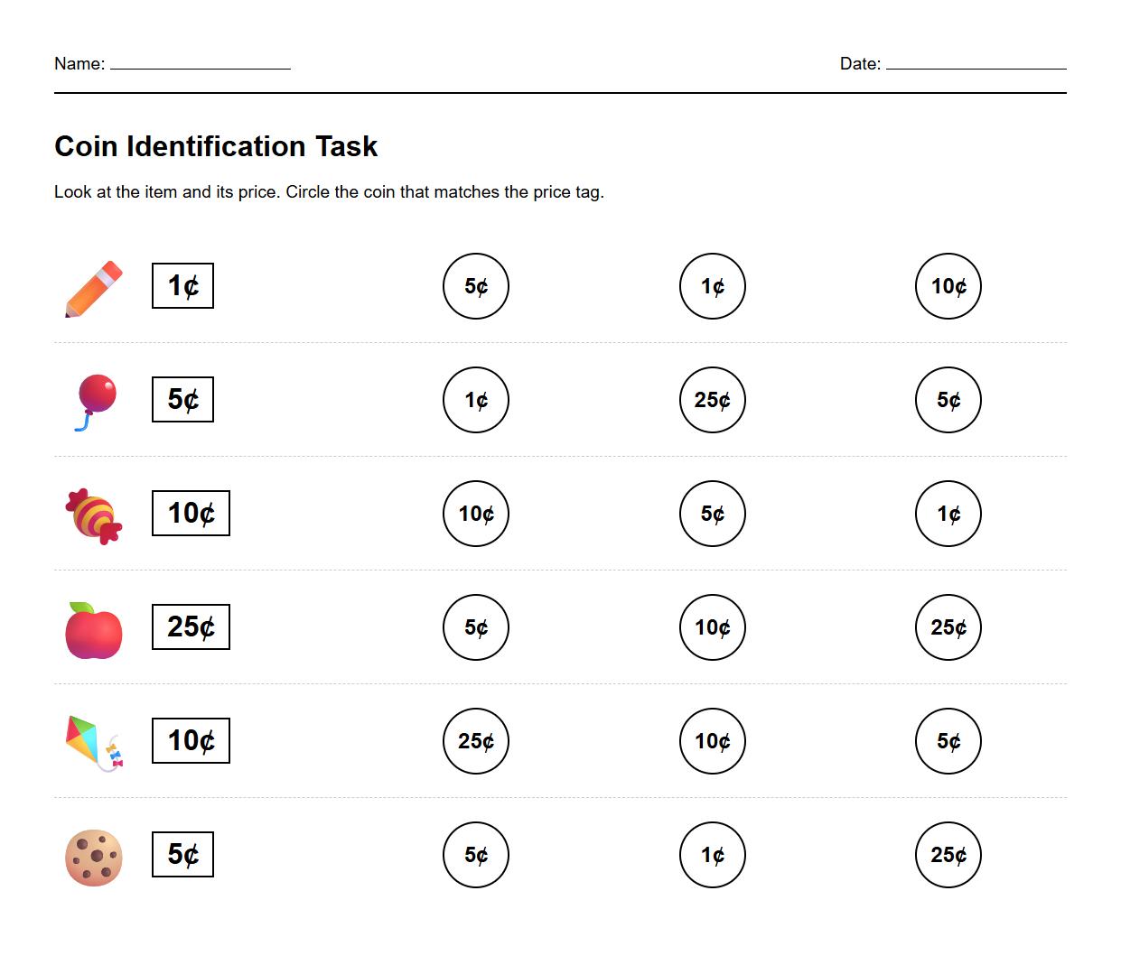 Picture to Coin Identification Task