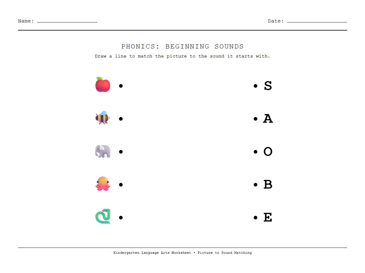 Picture to Sound Matching Phonics Worksheet