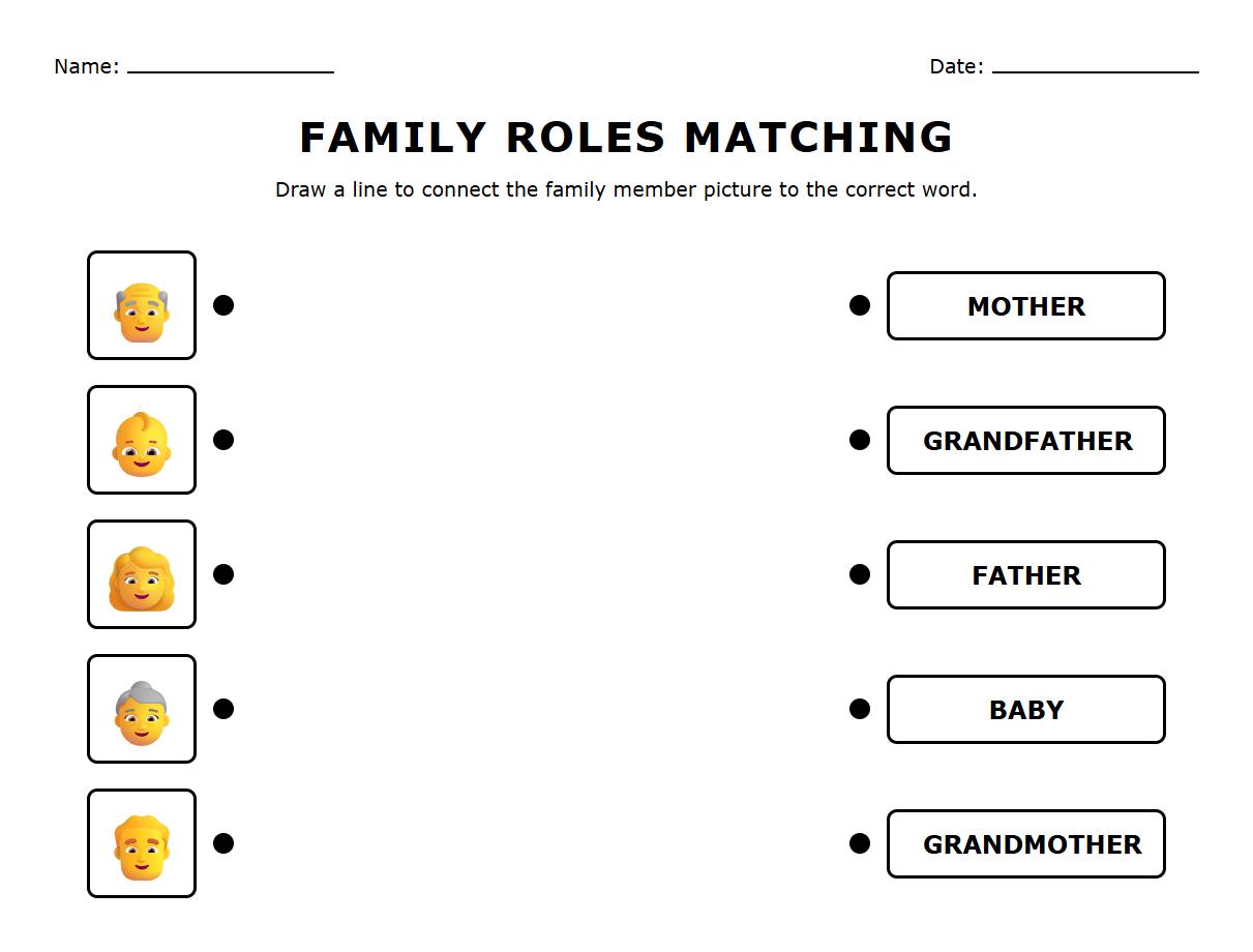 Picture to Word Association for Family Roles