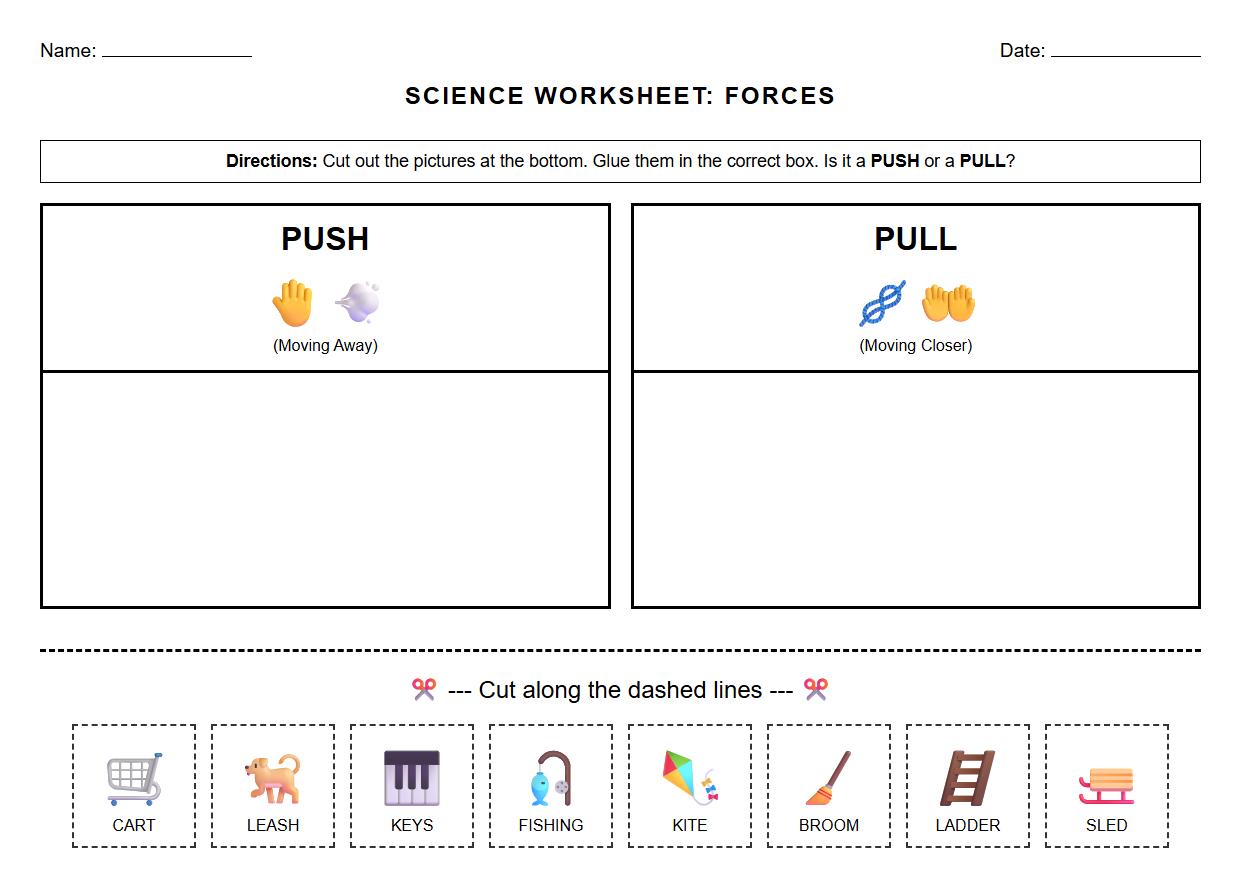 Push and Pull Sorting Worksheet with Visual Cues