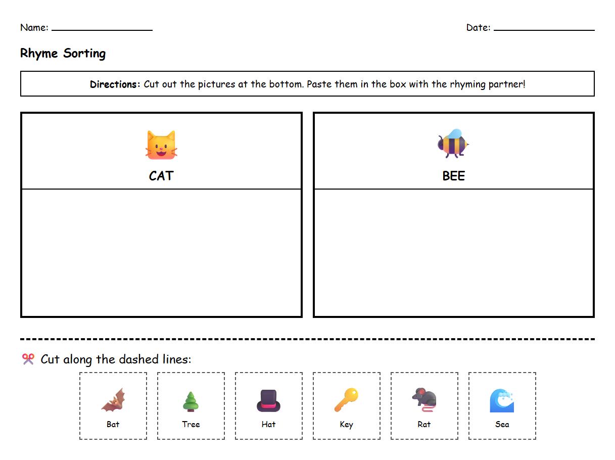 Rhyme Sorting Interactive Worksheet