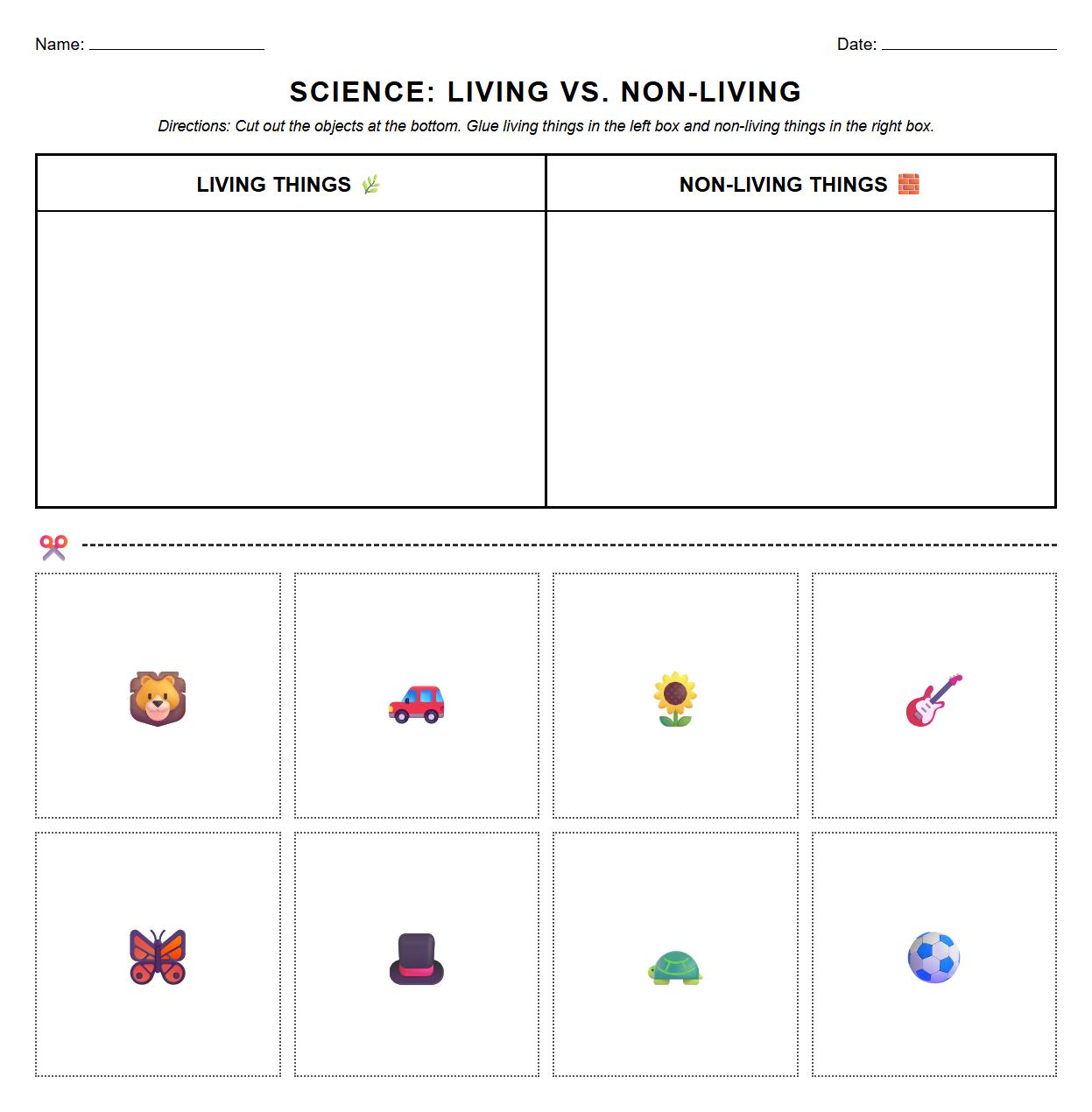 Science Sorting Objects Cut and Paste Puzzle