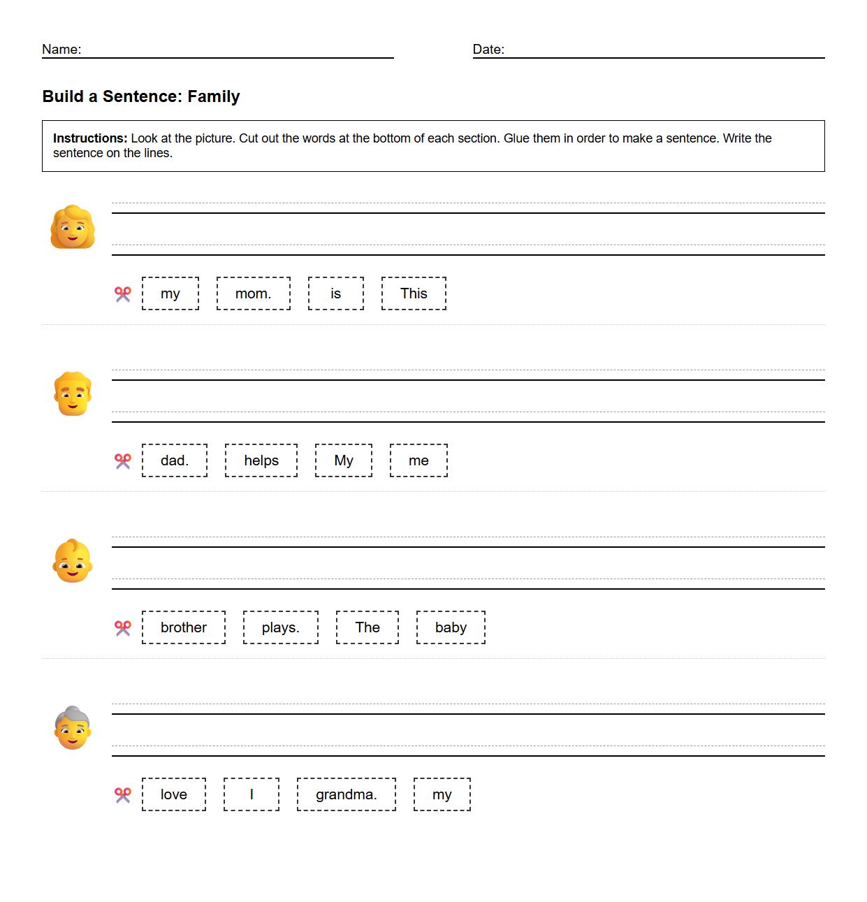 Sentence Construction Using Family Member Vocabulary