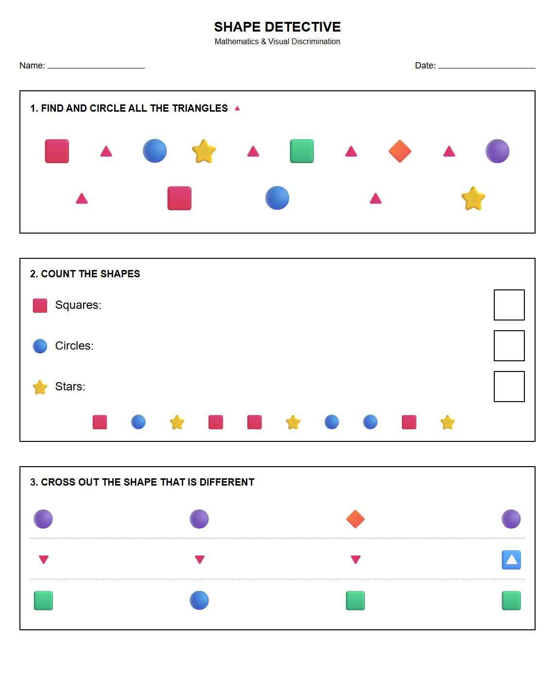 Shape Classification Worksheet with Visual Discrimination