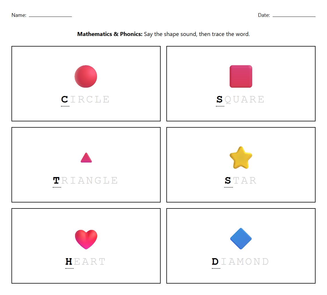 Shape Recognition and Labeling Phonics Worksheet