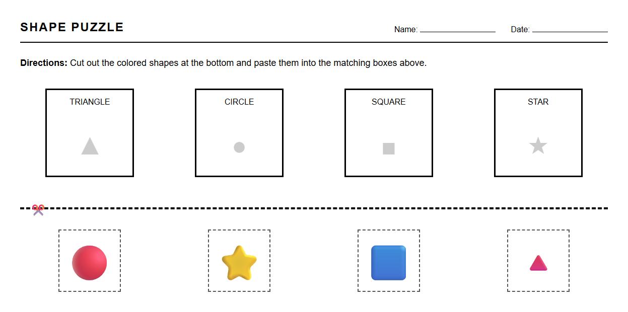 Shape Recognition Puzzle Cut and Paste Activity