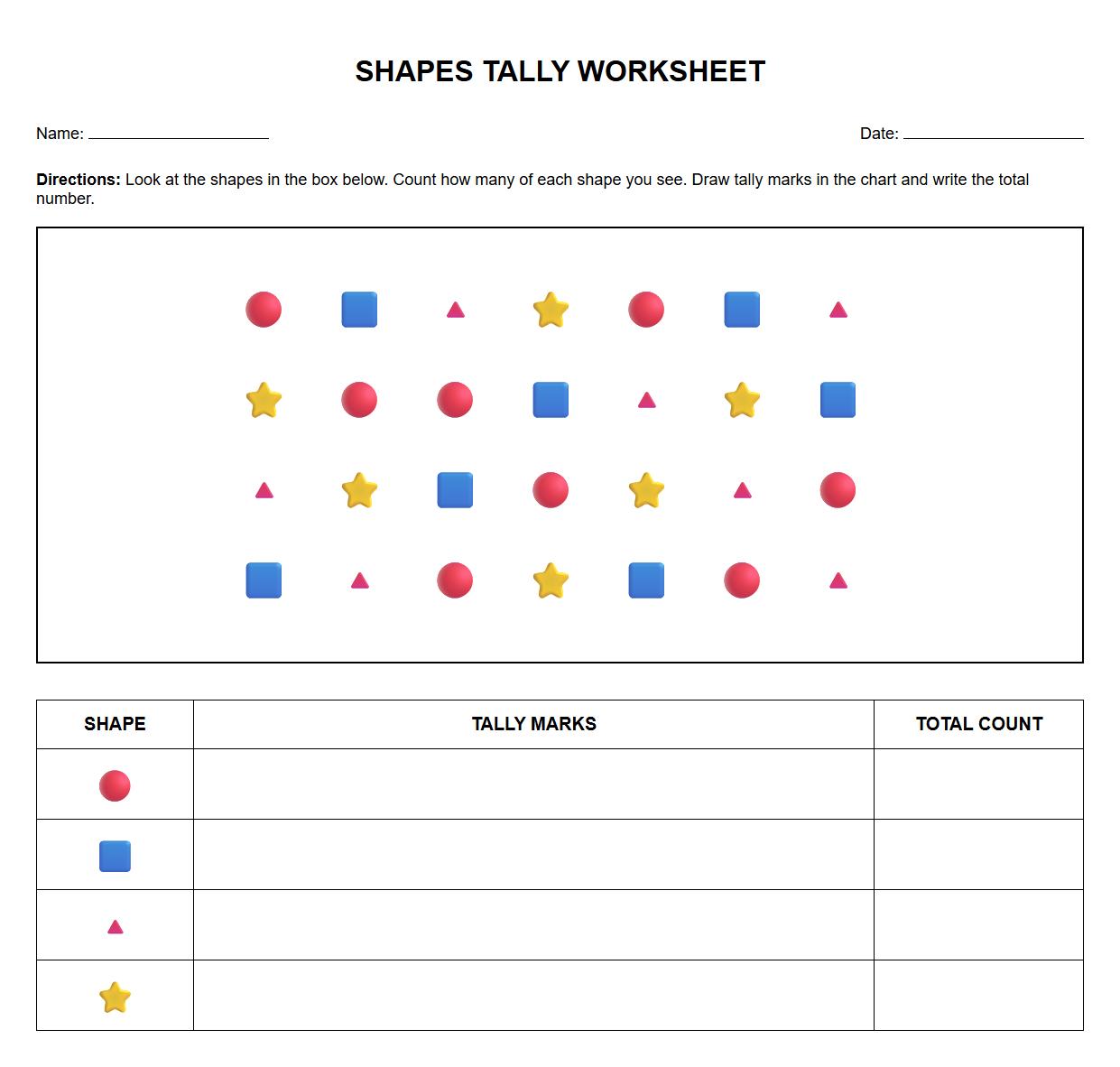 Shapes Identification Tally Worksheet