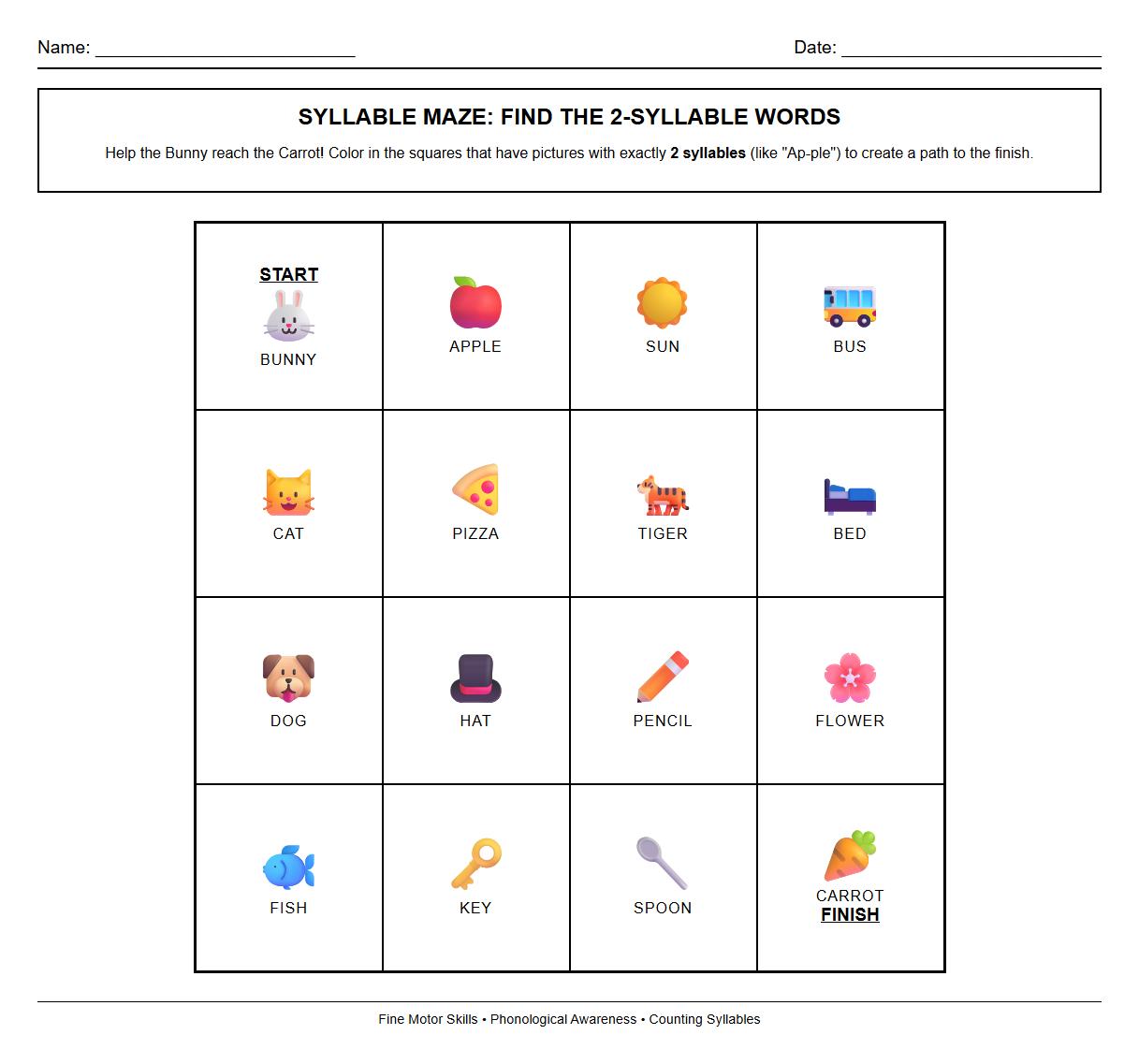 Syllable Counting Maze Directions Activity