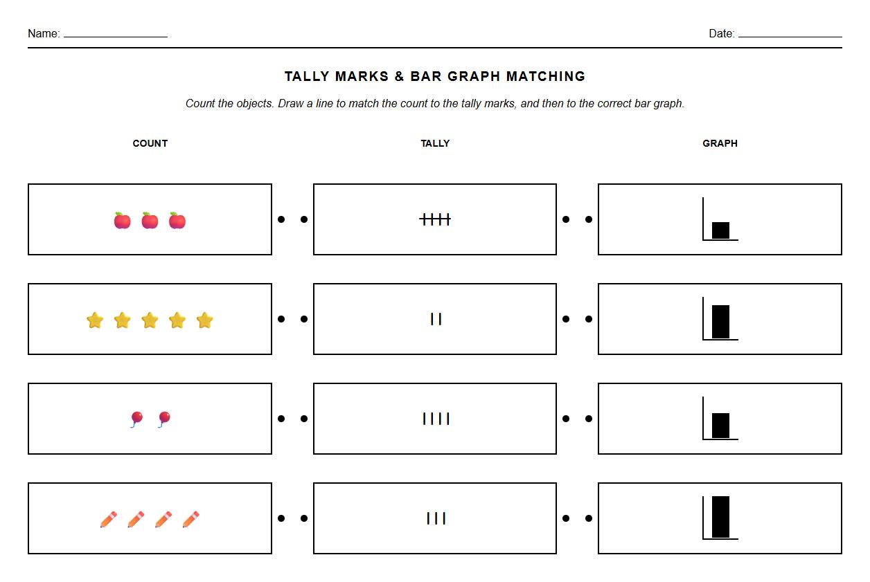 Tally Marks and Bar Graph Matching Worksheet
