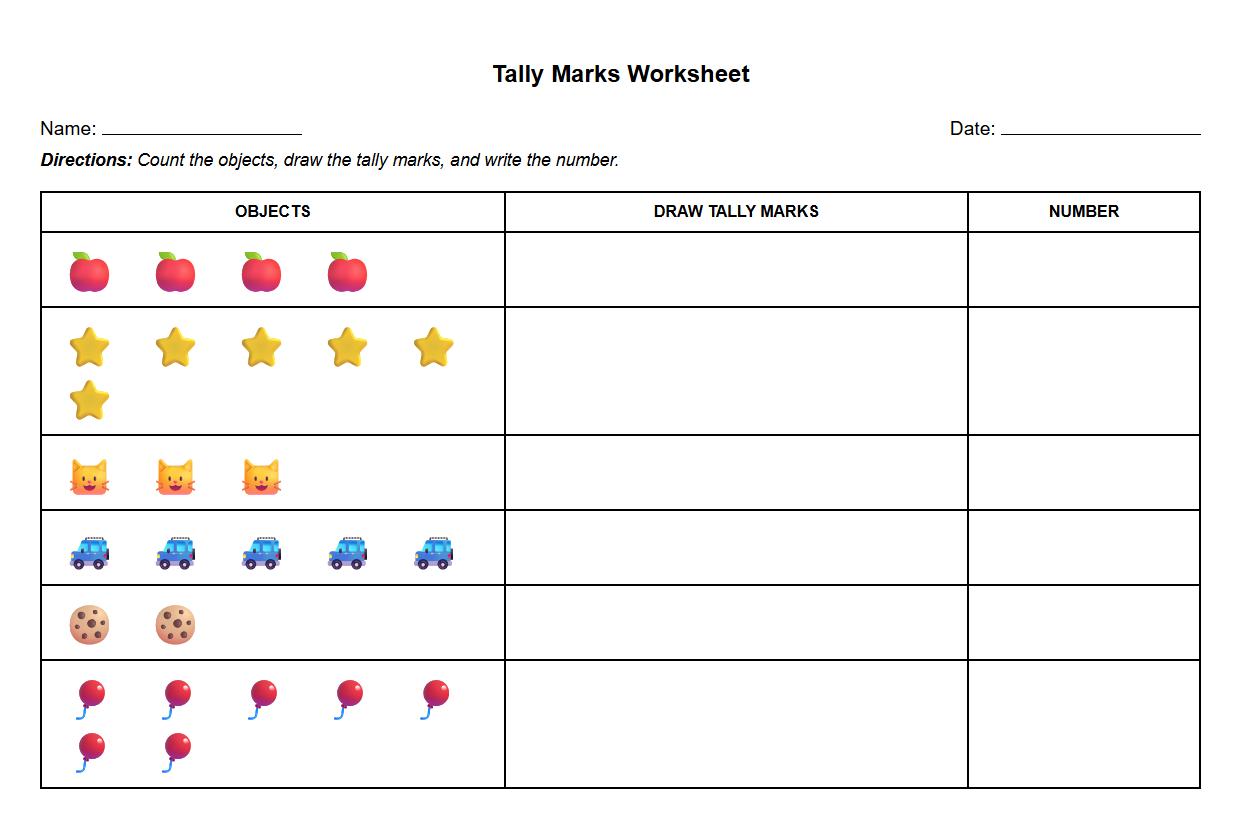 Tally Marks Counting Worksheet