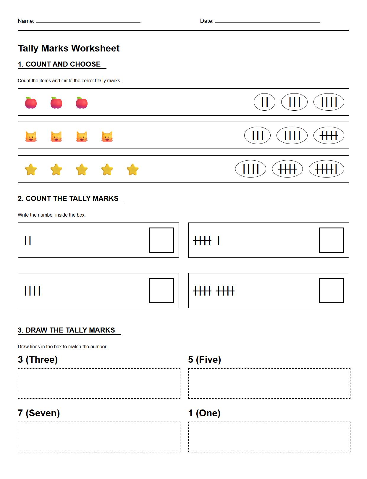 Tally Marks Grouping and Sorting Worksheet