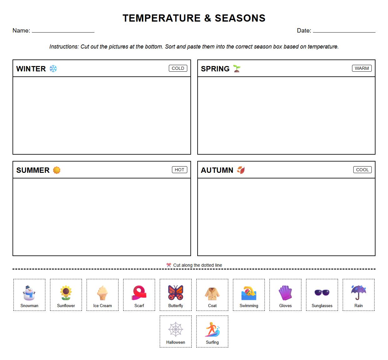 Temperature Sorting for Winter Spring Summer Autumn