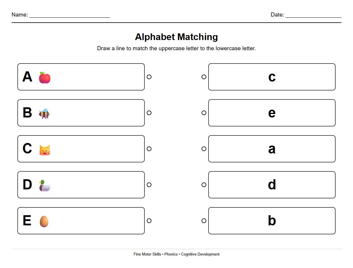 Uppercase and Lowercase Alphabet Matching Phonics Worksheet