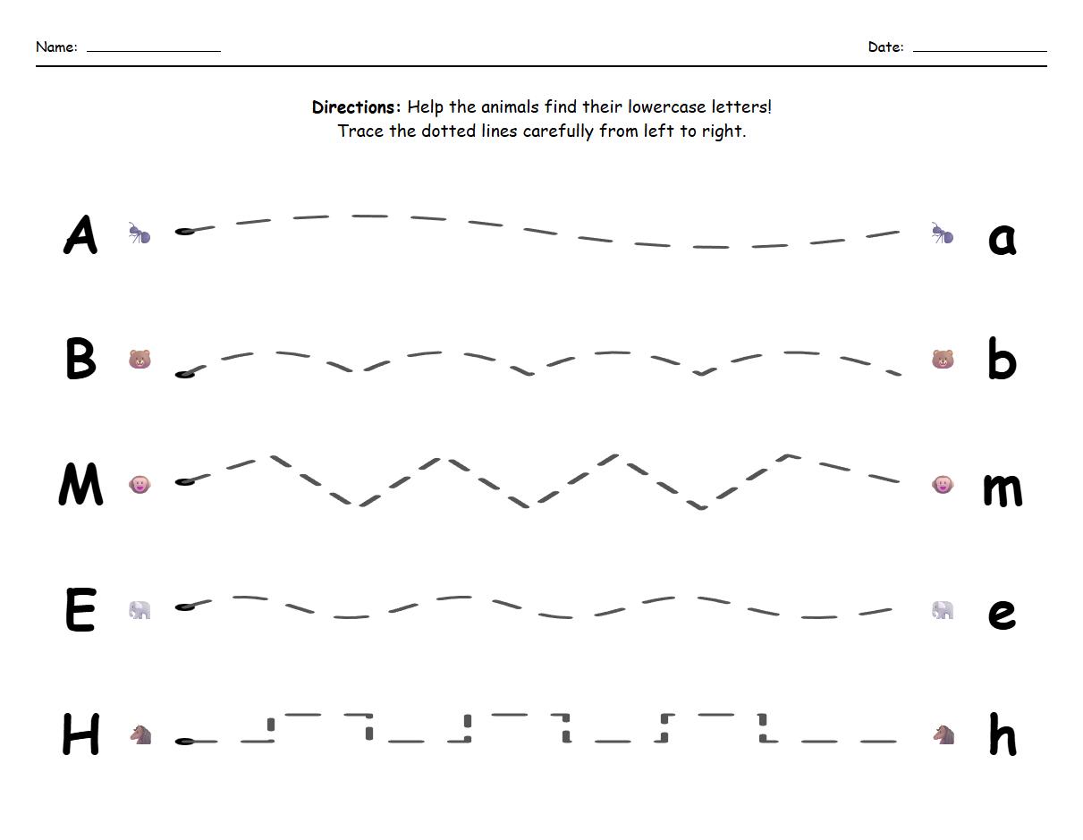 Uppercase and Lowercase Letter Formation Curve Tracing Sheet