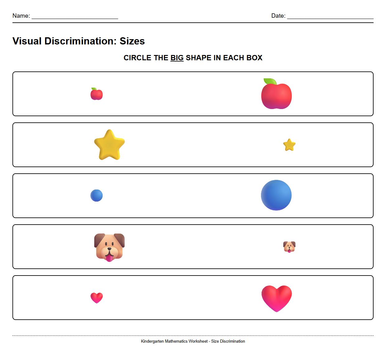 Visual Discrimination worksheet for Kindergarten: Circle the Big Shape