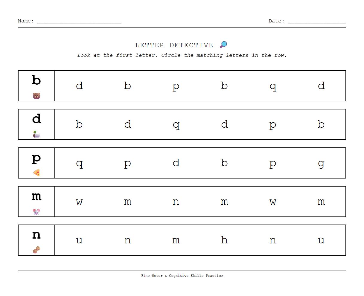 Visual Similarity Letter Differentiation Worksheet