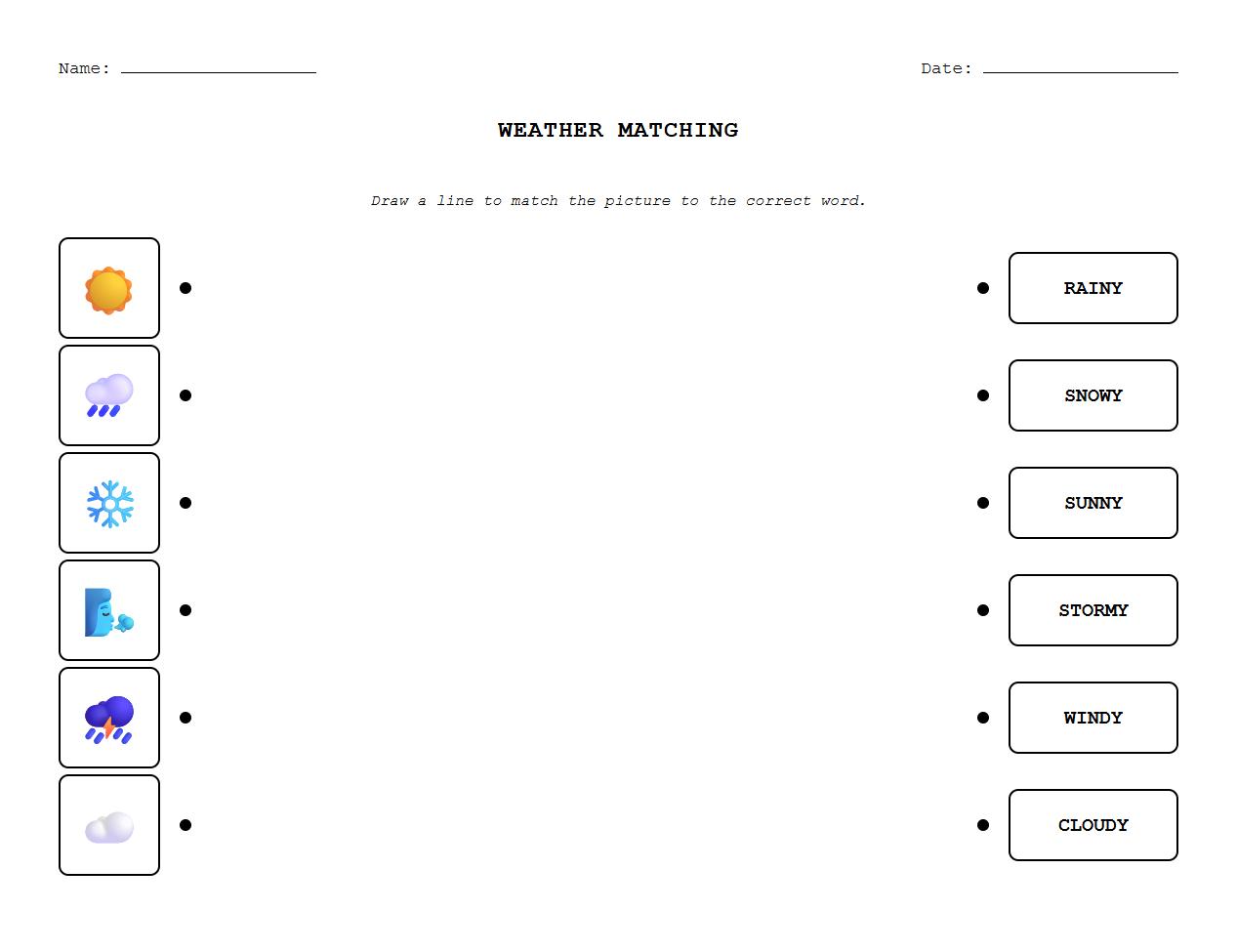 Weather Vocabulary Matching Worksheet with Pictures