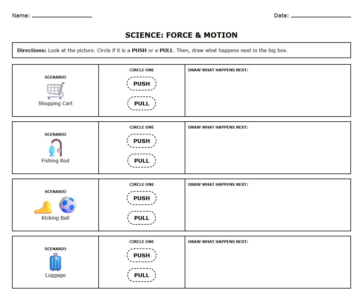 What Happens Next Push or Pull Scenario Worksheet