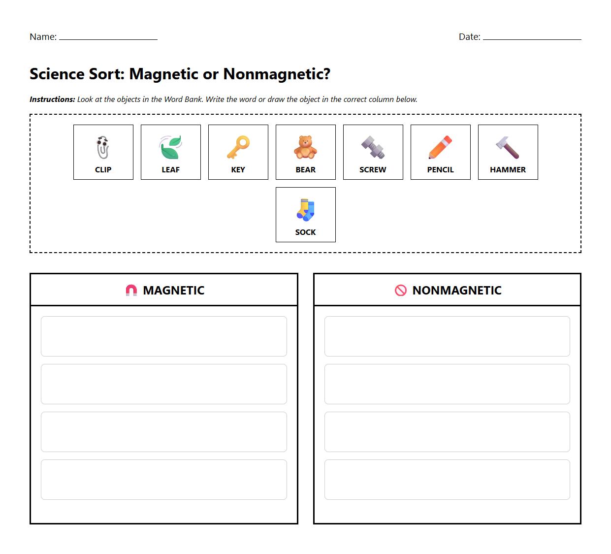 Word Bank Match for Magnetic and Nonmagnetic Semantic Groups