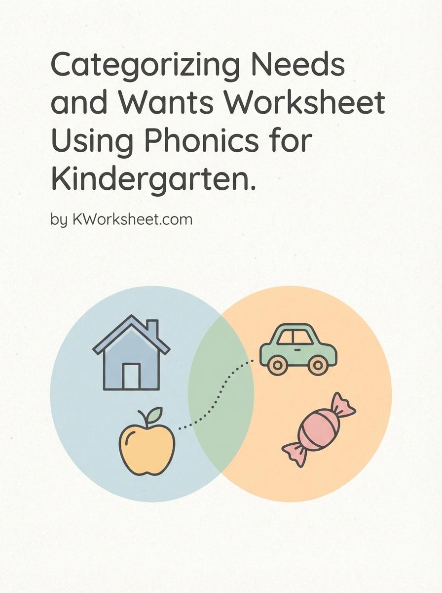 Categorizing Needs and Wants Worksheet Using Phonics for Kindergarten