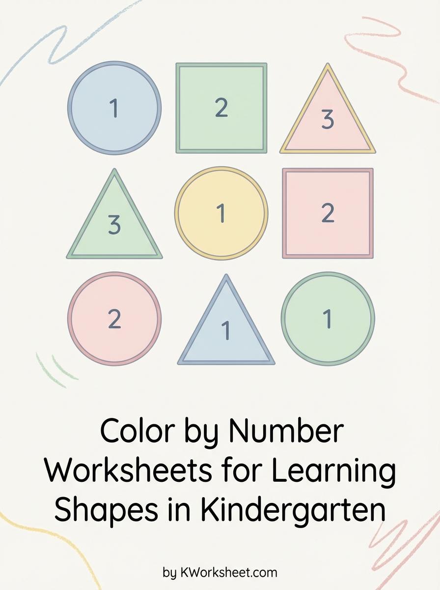 Color by Number Worksheets for Learning Shapes in Kindergarten