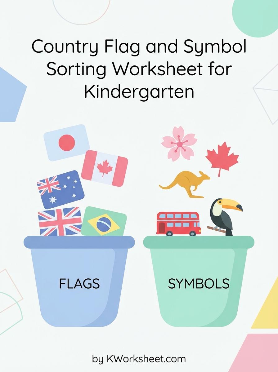 Country Flag and Symbol Sorting Worksheet for Kindergarten