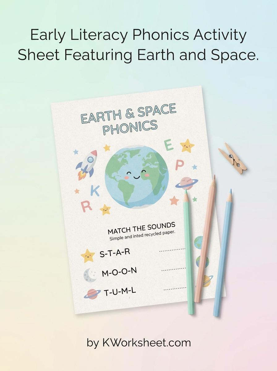Early Literacy Phonics Activity Sheet Featuring Earth and Space