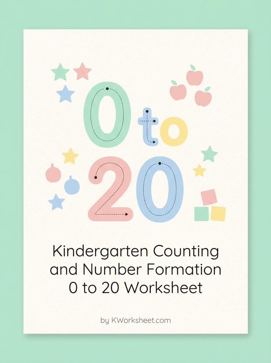 Kindergarten Counting and Number Formation 0 to 20 Worksheet