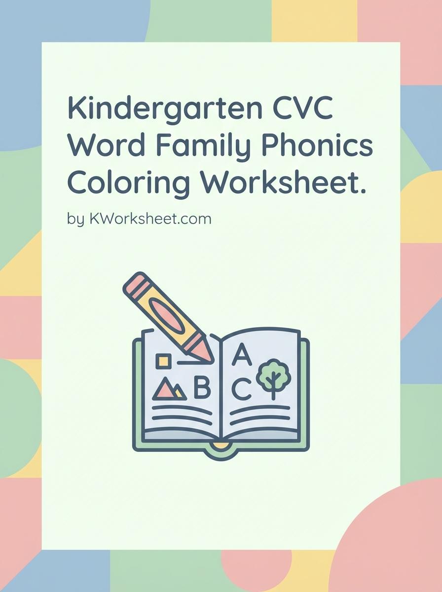 Kindergarten CVC Word Family Phonics Coloring Worksheet
