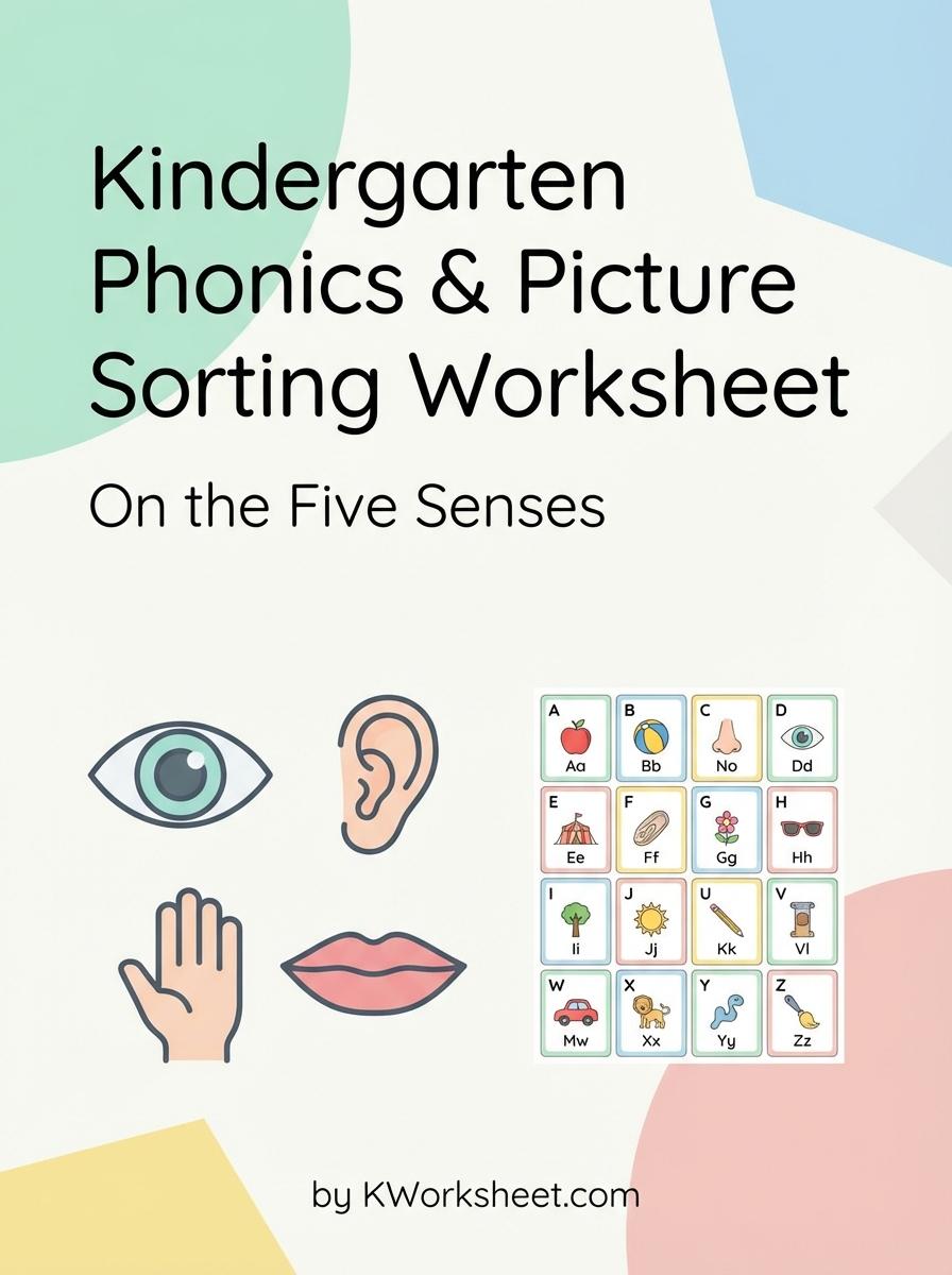 Kindergarten Phonics and Picture Sorting Worksheet on the Five Senses