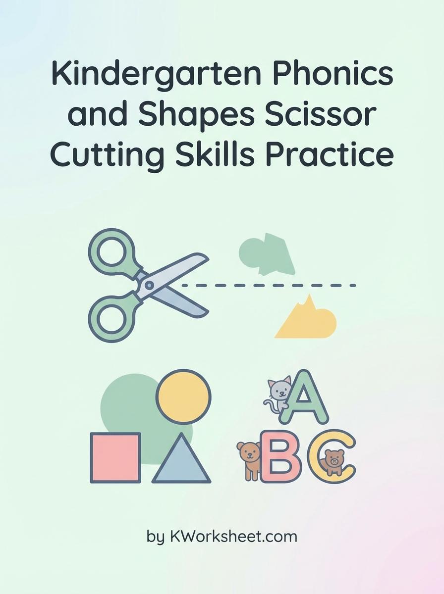 Kindergarten Phonics and Shapes Scissor Cutting Skills Practice