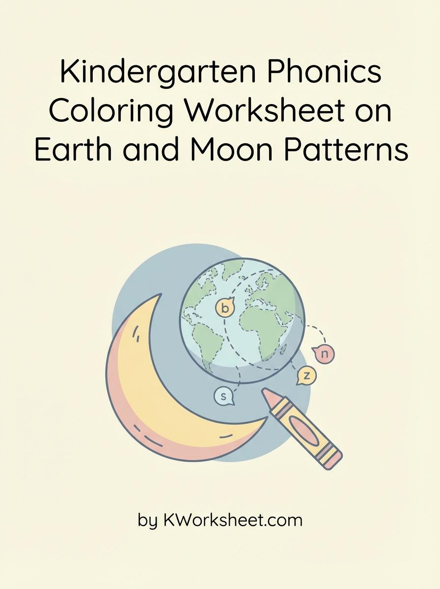 Kindergarten Phonics Coloring Worksheet on Earth and Moon Patterns