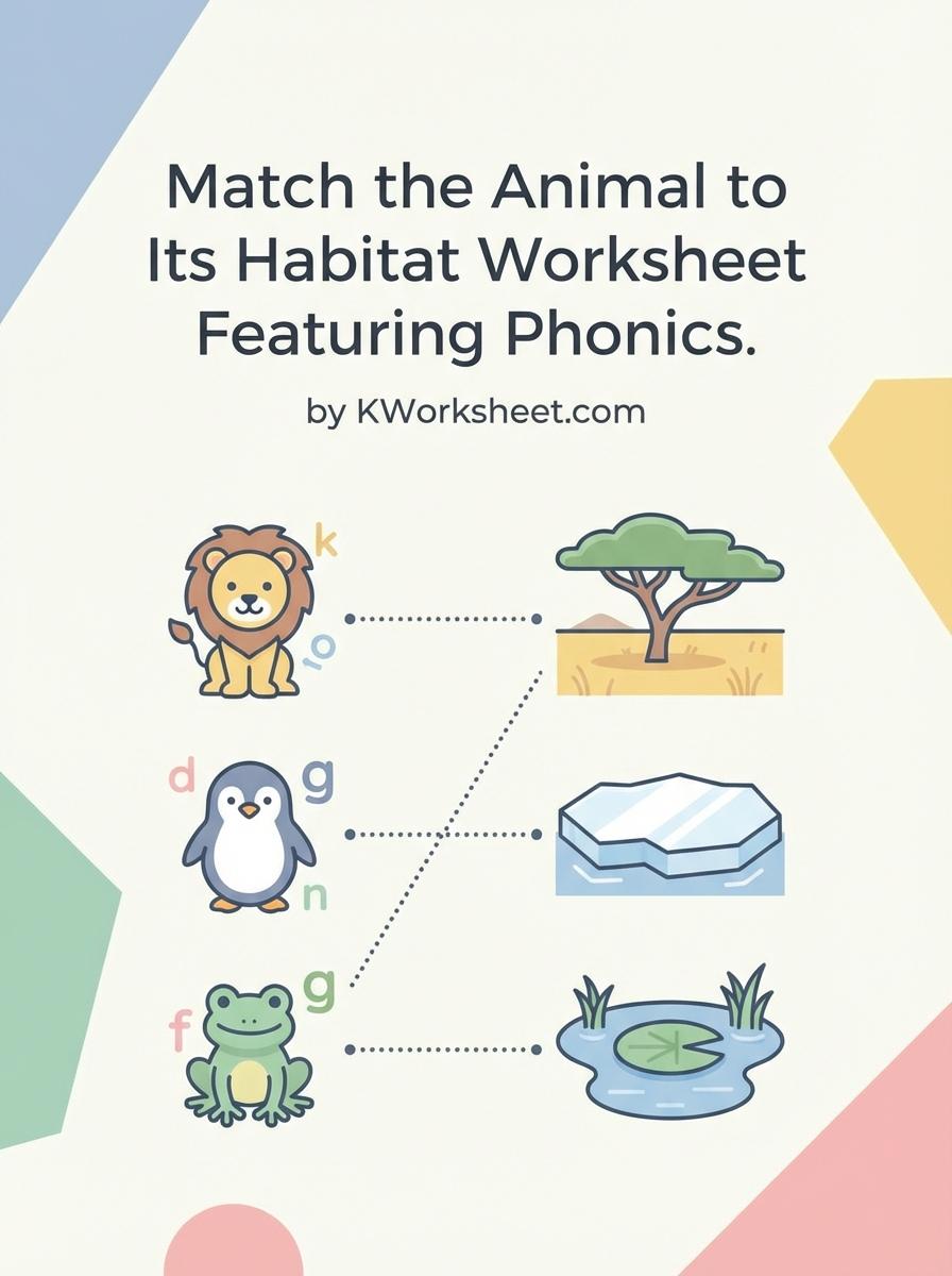 Match the Animal to Its Habitat Worksheet Featuring Phonics