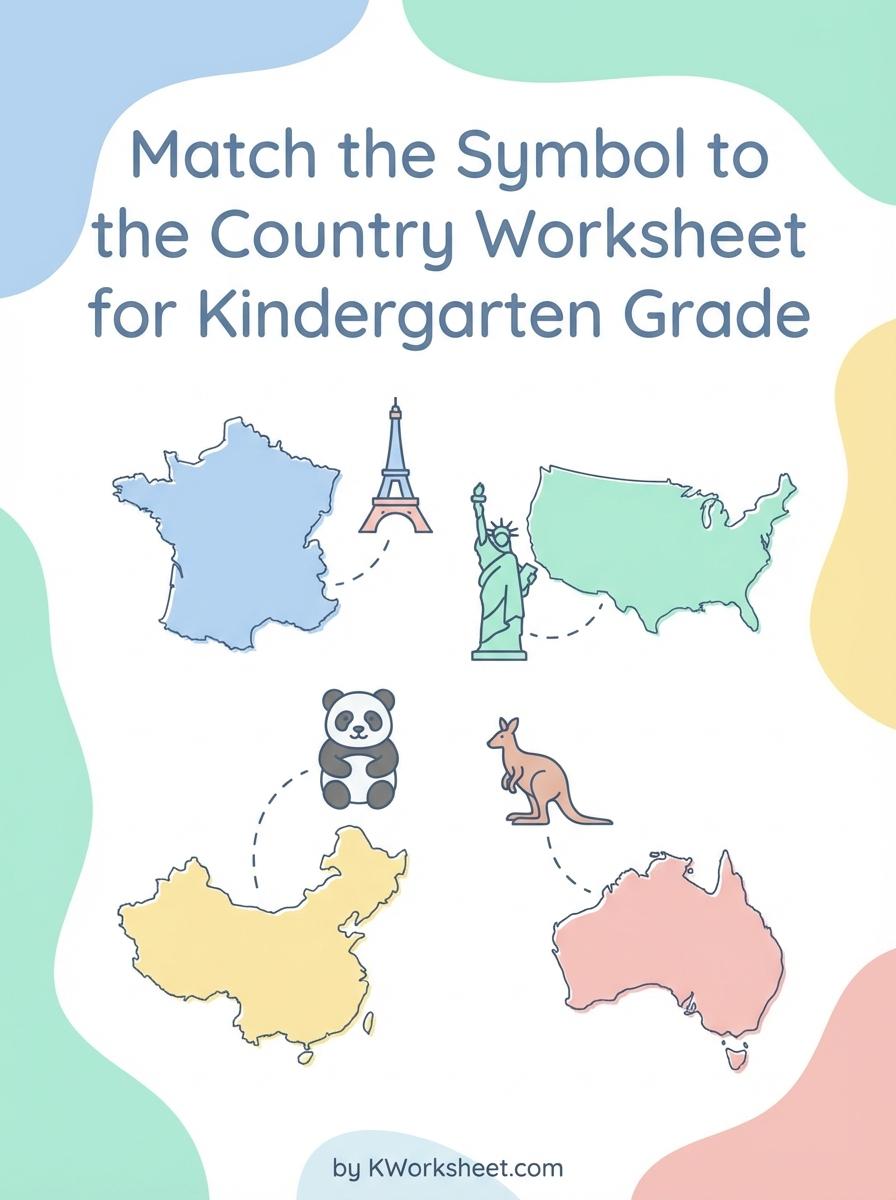 Match the Symbol to the Country Worksheet for Kindergarten Grade