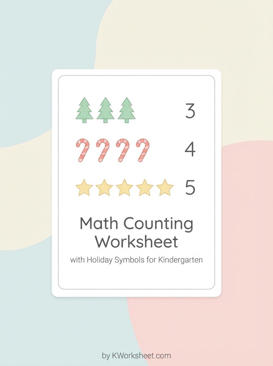Math Counting Worksheet with Holiday Symbols for Kindergarten