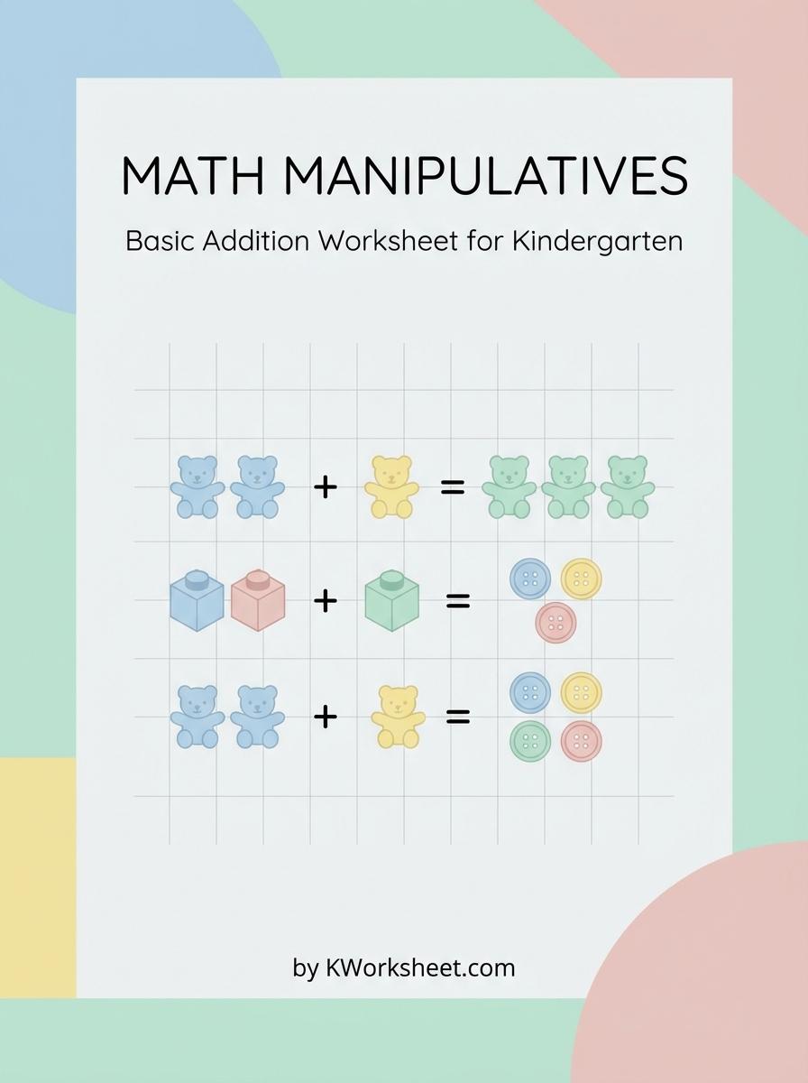 Math Manipulatives Basic Addition Worksheet for Kindergarten