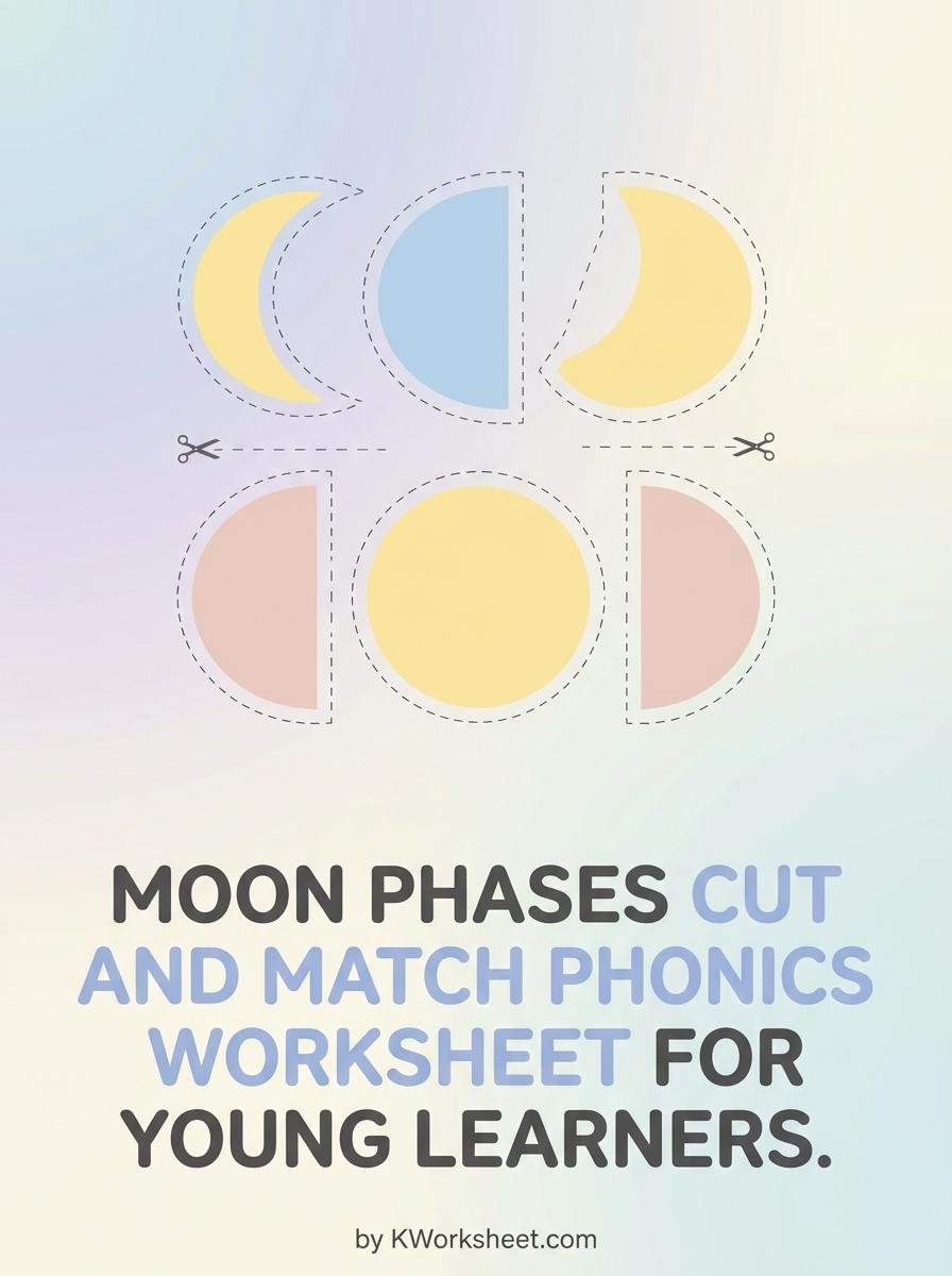 Moon Phases Cut and Match Phonics Worksheet for Young Learners