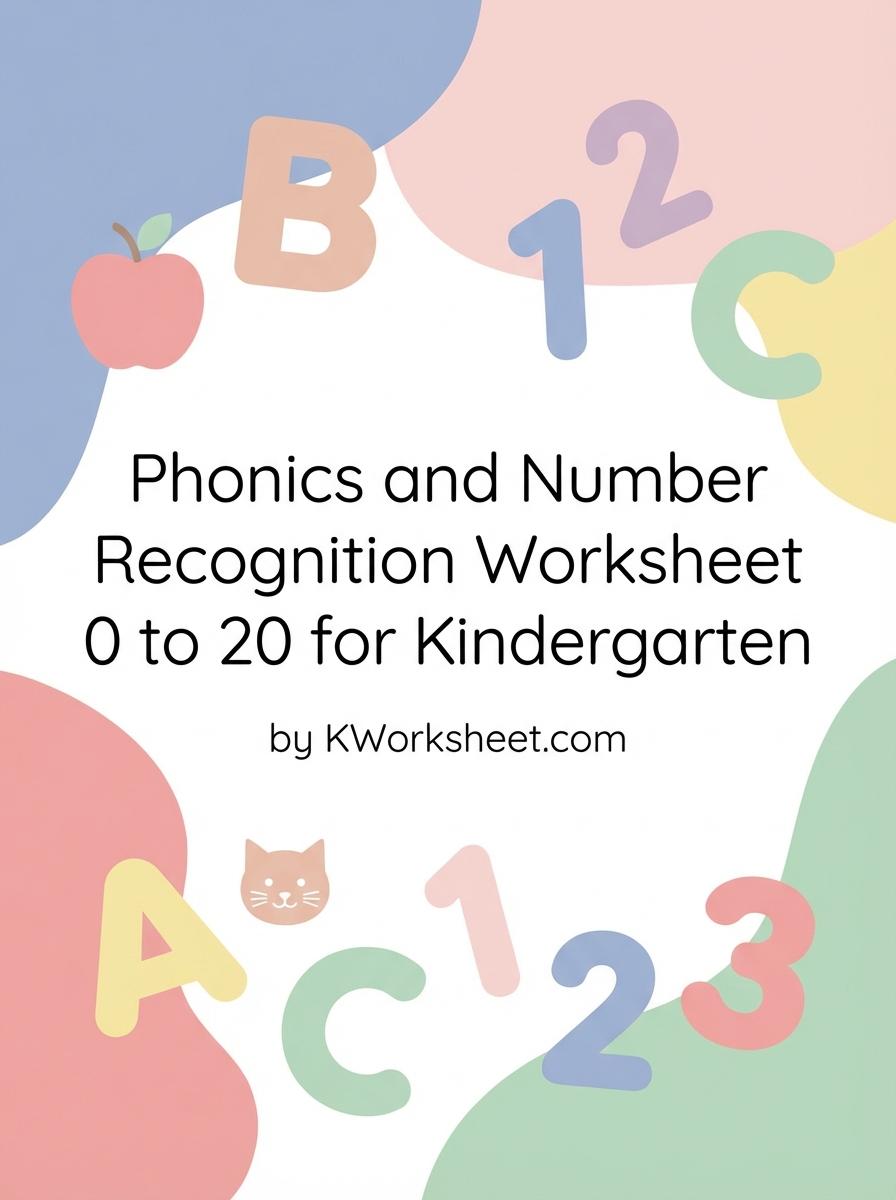 Phonics and Number Recognition Worksheet 0 to 20 for Kindergarten