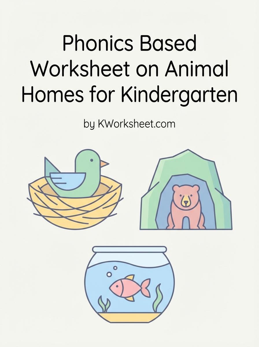 Phonics Based Worksheet on Animal Homes for Kindergarten