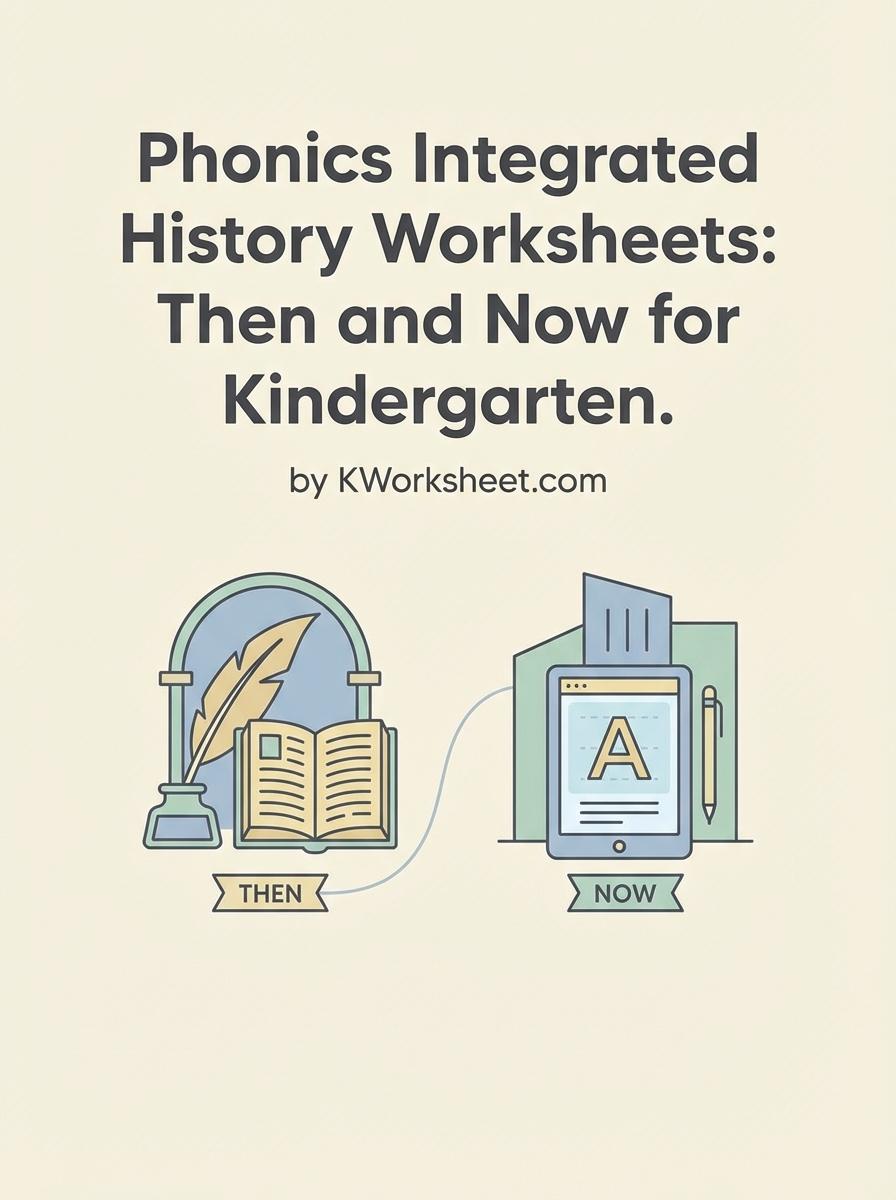 Phonics Integrated History Worksheets: Then and Now for Kindergarten