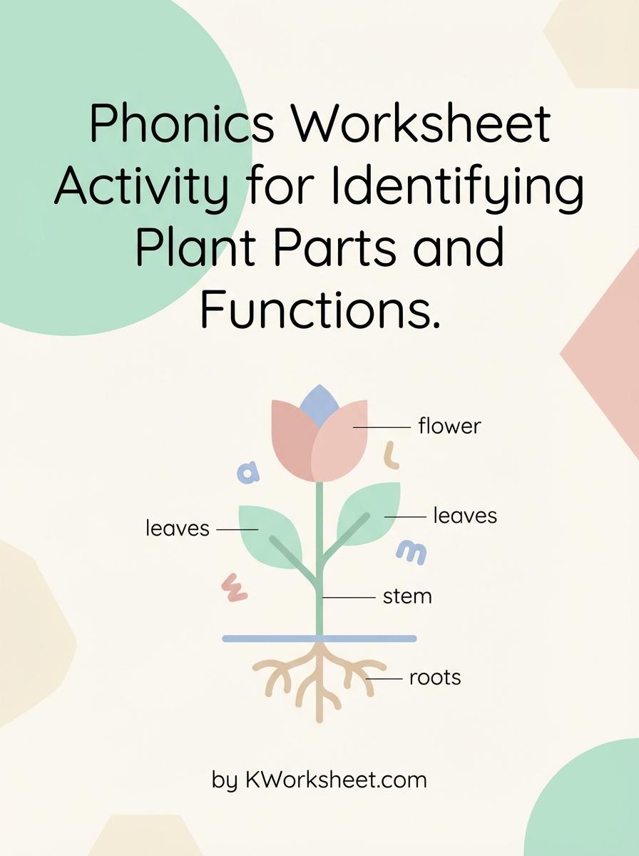 Phonics Worksheet Activity for Identifying Plant Parts and Functions