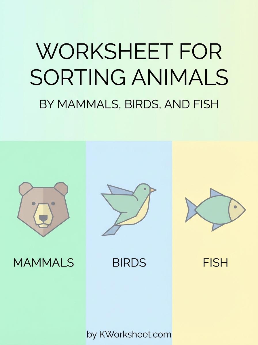 Worksheet for Sorting Animals by Mammals, Birds, and Fish